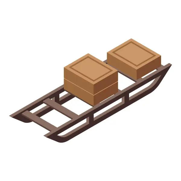Box Delivery Sleigh Icon Isometric Vector Wooden Material Fast Move Stock Illustration
