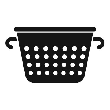 Colander Cook süzgeç simgesi basit vektör. Metal aletlerle ilgilen. Fırıncı kiti