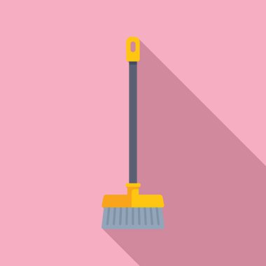 Ev temizlik zemini fırça ikonu düz vektör. İş aletleri. Daha temiz nesne