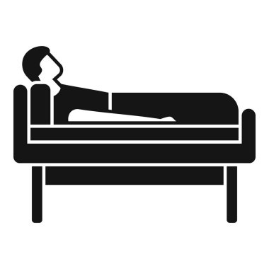 Hastane yatağı ikonundaki kişi basit bir vektör. Sağlık hastası. Acil yardım