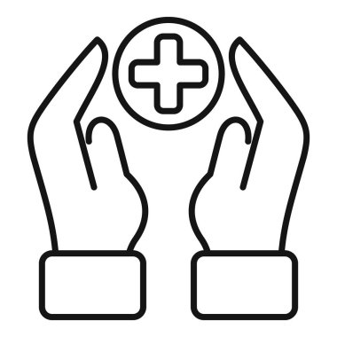 Eller tıbbi bakım ikonu ana hatları vektörü. Sağlık koruması. İnsan koruması