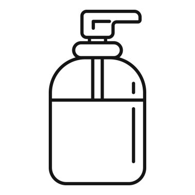 Sabun dağıtıcı şişe ikonu ana hatları vektörü. Sıvı konteyner. Sağlık şampuanı