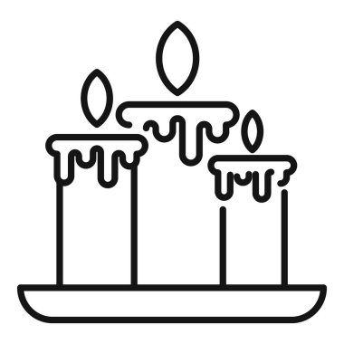 Zen mumları yakmak ikon ana hatları vektörü. Balmumu aşk ateşi. Dekorasyon tedavisi