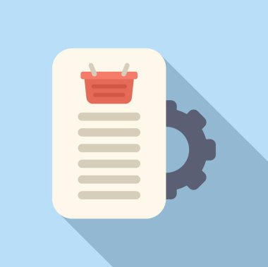 Çevrimiçi alışveriş vitesi destek ikonu düz vektörü. Hizmet ticareti. Satış pazarı