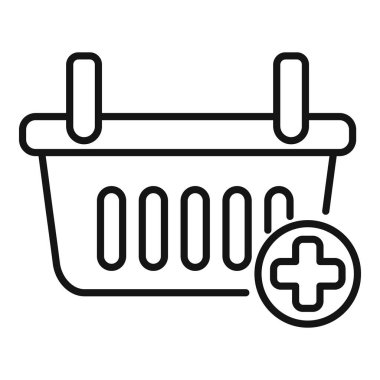 Çevrimiçi sepet ikon ana hatları vektörüne ekle. Güvenli alışveriş. Web sitesi deposu