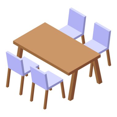 Açık teras masası ve sandalye ikonu izometrik vektörü. Bahçe restoranı. Şemsiye nesnesi