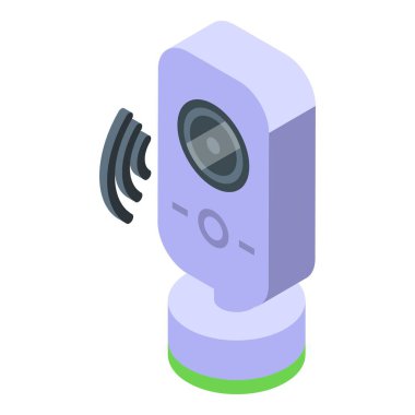 Video kamera iç simge izometrik vektörü. Ev güvenliği. Salon içinde.