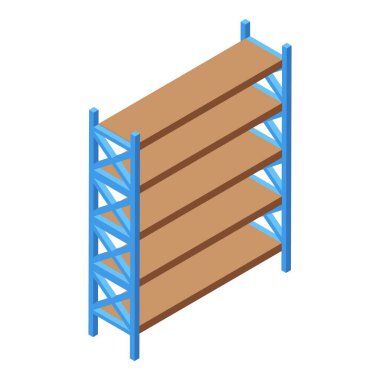 Depo ahşap askı ikonu izometrik vektörü. Kira indirimi. Dağıtım perakende