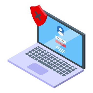 Bilgisayar yanlış şifre ikonu izometrik vektörü. Yanlış hesap doğrulaması. Kimlik doğrulama hatası sorunu