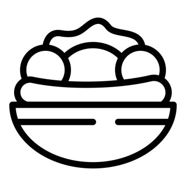 Muz bölünmüş başyapıt ikon ana hatları vektörü. Kremalı süt ürünleri. Taze soğuk tatlı.