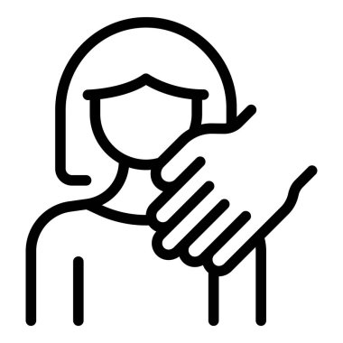 Kadın hakları koruma ikonu ana hat vektörü. Cinsiyet eşitliği. İstismarı ve kadın şiddetini durdurun