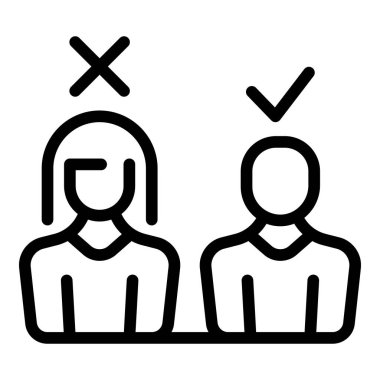 Kadın cinsiyet ayrımı ikonu ana hatları vektörü. Kadın ayrımcılığı. İnsan hakları eşitsizliği önyargı