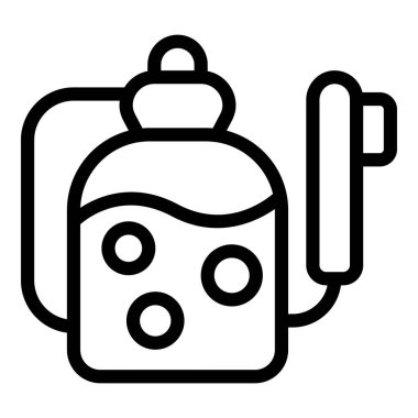 Böcek ilacı ikon ana hatları vektörü püskürtülüyor. Kompresör pompası. Tarım kimyasal sıvısı