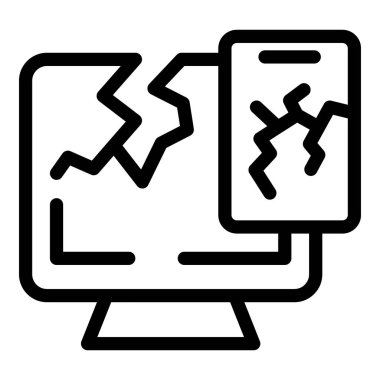 Elektronik atık ikonu ana hatları vektörü. Atılmış cihazlar. Ev aletleri çöp.