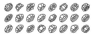 Kruvasan sandviç ikonları ana hatları belirler. Fast food. Salamlı kahvaltı.