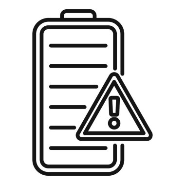 Boş pil simgesi dış hat vektörünün dikkatine. Şarj işlemi. Ses gücü