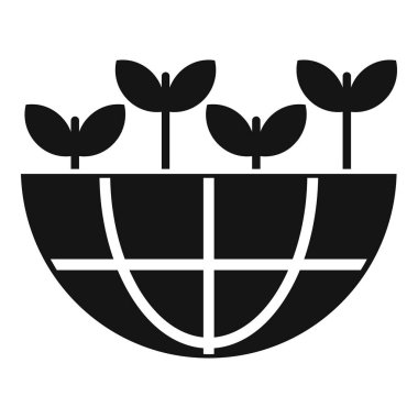 Küresel bitki eko destek simgesi basit vektör. Dünya ekosistemi. Dünya doğasını destekle