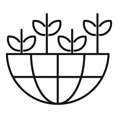 Küresel bitki eko destek ikonu ana hatları vektörü. Dünya ekosistemi. Dünya doğasını destekle