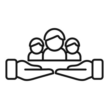 İnsanlar grup bakım ikonu ana hatları vektörü. Güvenlikçi. İlgili destek