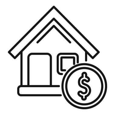 Teminatlı ev ikon ana hatları vektörü satın alıyor. Banka desteği. Yardım yardımı