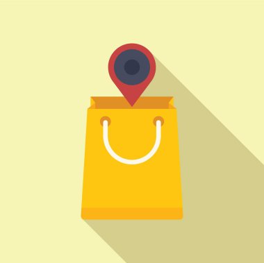 Konum simgesini düz vektörle işaretle. Çevrimiçi uygulama. Alışveriş çantası.