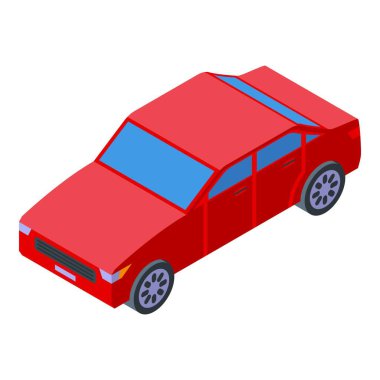 Modern 3d vektör grafik tasarımlı Isometric kırmızı sedan araba çizimi ve modadan renkli tarzda üstten bakıldığında düz projeksiyon, web teknolojisi ve otomotiv konsepti sanatı için mükemmel