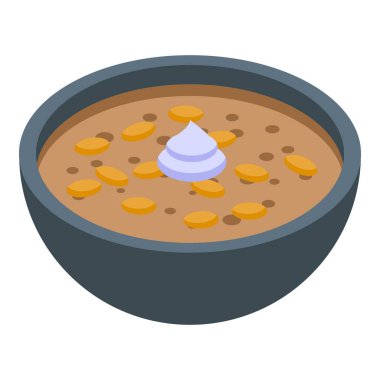 Kremalı balkabağı çorbasıyla kaplı, çekirdekli ve bir tutam kremalı bir kasenin itici vektörü.