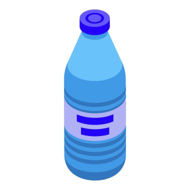 Beyaz zemin üzerinde mavi izometrik plastik bir su şişesinin dijital çizimi