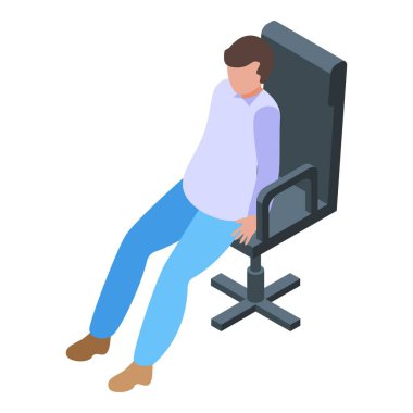 Ofis sandalyesinde rahat bir şekilde oturan, iş kavramları için ideal, günlük kıyafetli bir adamın izah edilmiş bir resmi.