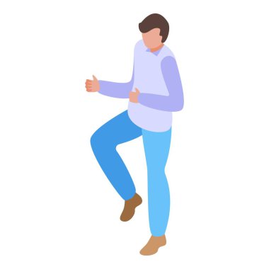 Kendine güvenen izometrik iş adamı beyaz arka plan vektör çiziminde günlük kıyafetleriyle ileri doğru yürüyor