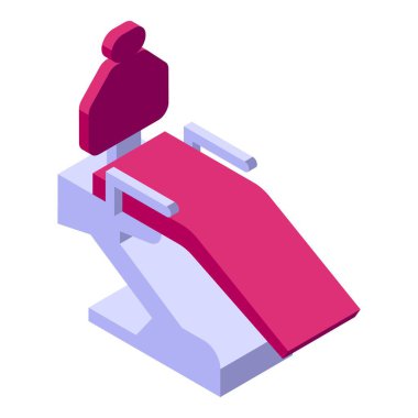 Modern bir dişçi koltuğunun renkli, izometrik çizimi, diş bakımı kavramları için mükemmel.