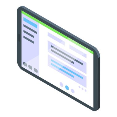 İzometrik perspektifte detaylı bir kullanıcı arayüzü içeren modern bir akıllı telefonun vektör çizimi