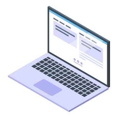 Boş ekranlı, dijital kavramlar için mükemmel bir izometrik dizüstü bilgisayarın modern 3D çizimi