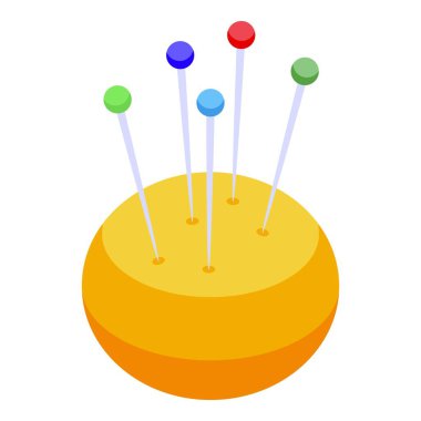 Çok renkli raptiyeli sarı bir iğne yastığı içeren dijital illüstrasyon