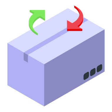 Colorful isometric illustration depicting two arrows circling above a box, symbolizing exchange or sync clipart