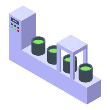 Üretim ortamında yeşil varilli taşıyıcı bandın vektör izometrik çizimi