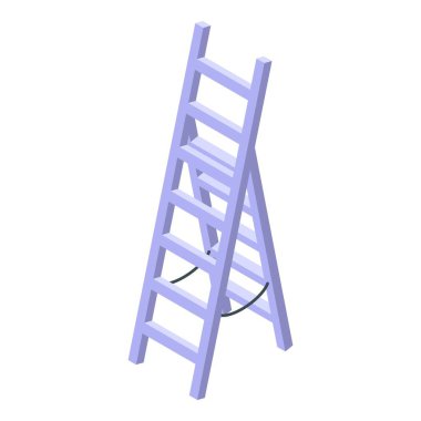 Beyaz bir arkaplanda izole edilmiş mor izometrik bir merdivenin üç boyutlu dijital çizimi