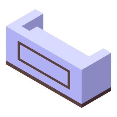 Mor izometrik vektör kanepe, modern iç tasarım konseptleri ve yerleşimleri için mükemmel.