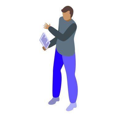 Elinde belge olan profesyonel bir adamın Isometric vektörü