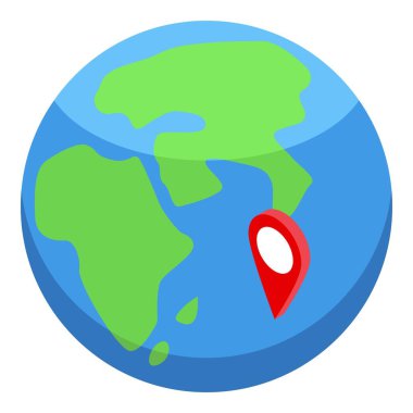 Illustrated image of a globe with a red location pin marking a spot on the map clipart