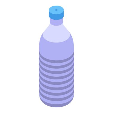 3d isometric illustration of a purple plastic water bottle with a blue cap clipart