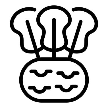 Tüm kohlrabi simgesi ana hat vektörü. Taze yapraklı şalgam kabağı. Organik bahçe yemekleri.