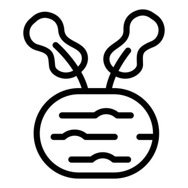 Yapraklı kök kohlrabi ikon ana hatları vektörü. Alman şalgam tarlası. Doğal bitki kökü yetiştiriyorum.