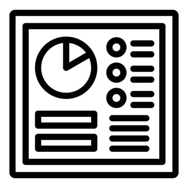 Turta grafiği ve maddi noktaları olan bir iş raporunu tasvir eden bir simgenin siyah beyaz çizgisi