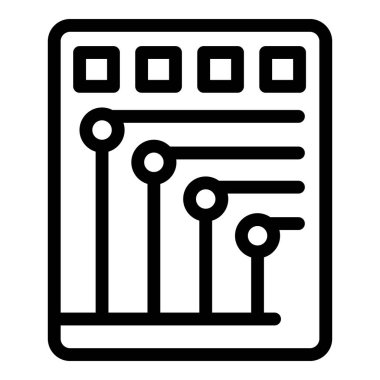 Siyah beyaz minimalist dizaynlı ve şematik desenli soyut devre kartı simgesinin vektör çizimi. Elektronik mühendislik ve bilgisayar donanımı kavramları için mükemmel