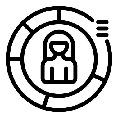 Dairesel modern çerçevede bir kadın siluetinin stilize edilmiş çizgisi.