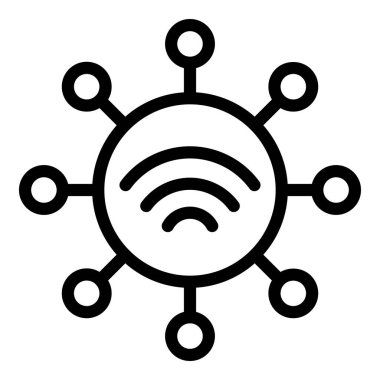 Kablosuz akıllı ev ikonu ana hatları vektörü. Uzaktan kumanda teknolojisi. Akıllı ev denetçisi