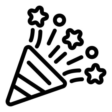 Siyah beyaz çizgi sanatında bir parti meraklısının vektör simgesi, kutlama, şenlik ve eğlenceli etkinlikler için mükemmel.