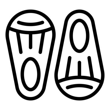 Bir çift parmak arası terliğin basit, temiz çizgi çizimi, yaz temalı tasarımlar için ideal