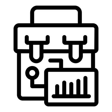 Üzerinde grafik analizleri olan bir iş çantasını temsil eden siyah ve beyaz vektör simgesi